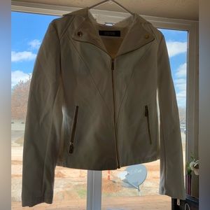 Kenneth Cole white Leather jacket with gold accents